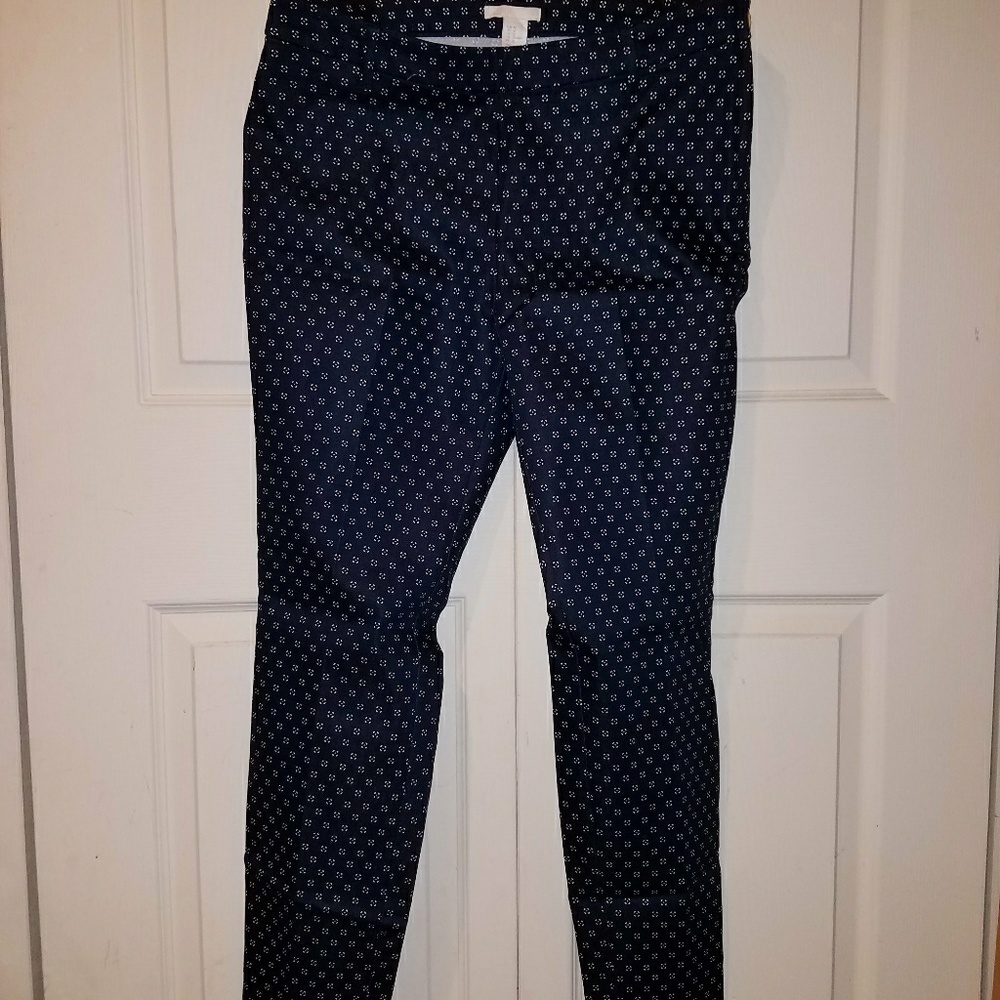 Navy blue, white print dress pants